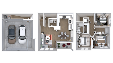Floor plan for 3 beds, 2.5 baths, 1332 sqft
